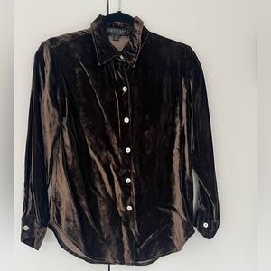 Karen Kane Chocolate Brown Velvet Button-Down Shirt
